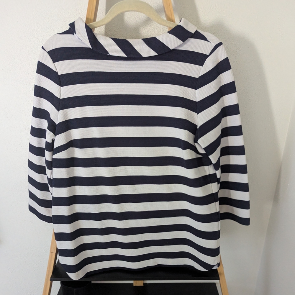 Talbots Navy and White Portrait Collar Button Back Top